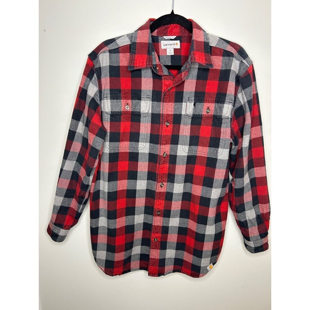 Carhartt original for Men’s Medium red and grey button up shirt 100% Cotton